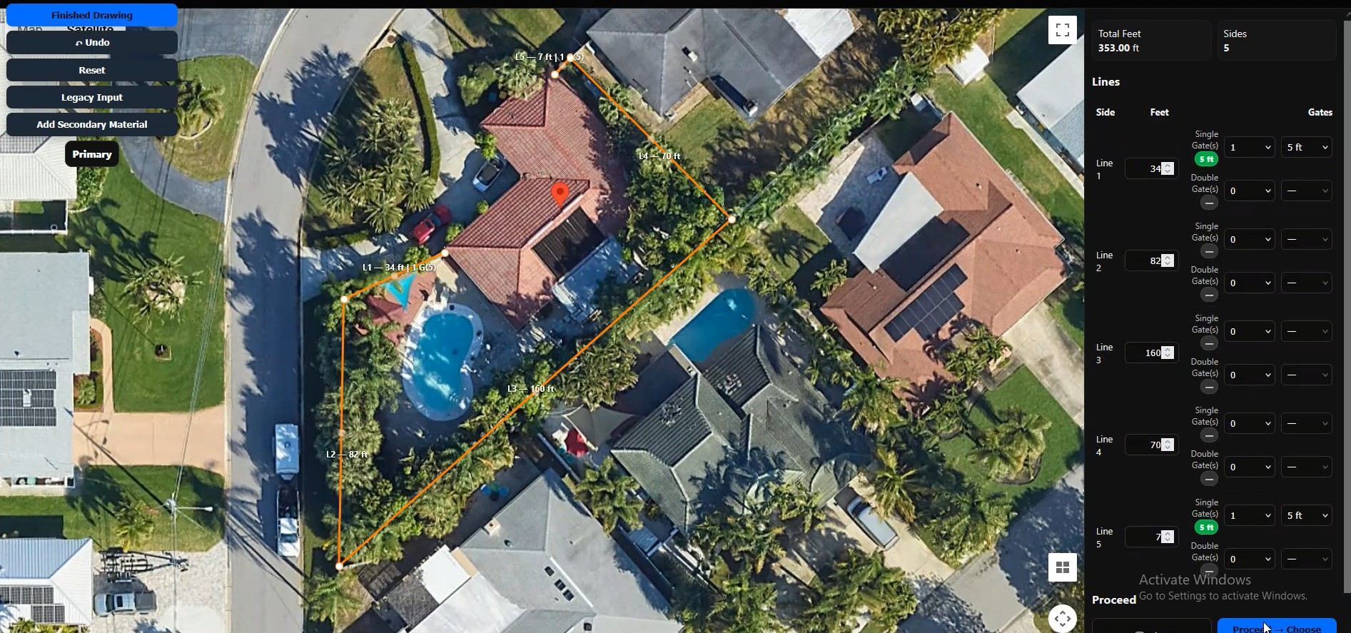 Fence estimating software screenshot with map-based takeoff and pricing