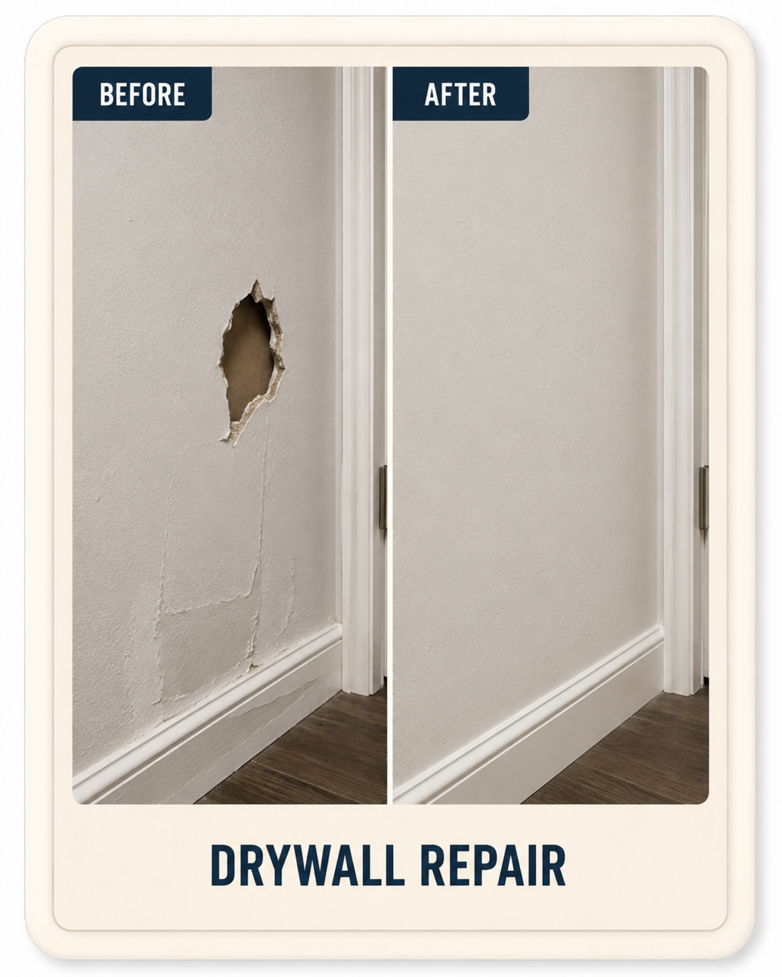 Drywall repair before and after example