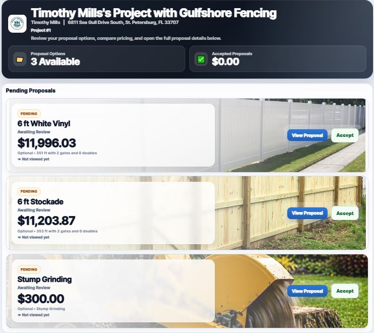 FencePro.ai customer proposal portal screen