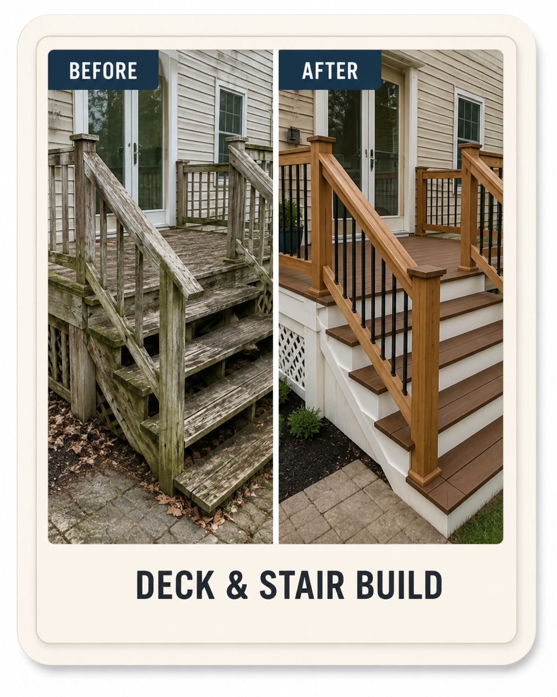 Deck and stair build before and after example